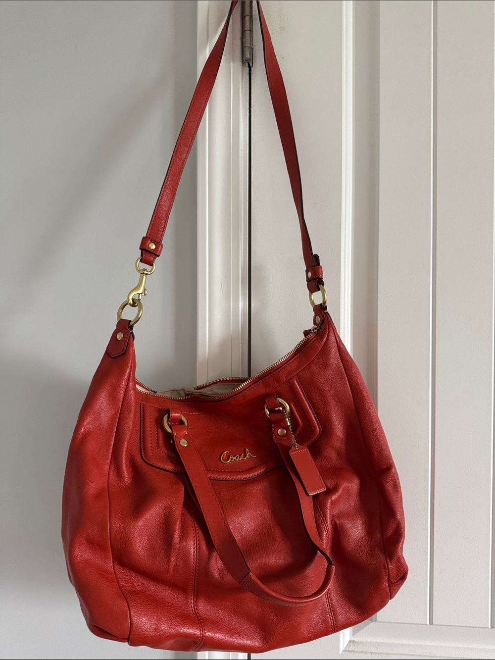 Coach Burnt Orange Leather Hobo Shoulder Bag with Gold Hardware